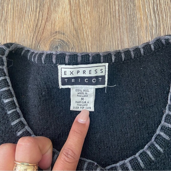 Vintage 100% Wool Black Cardigan Sweater - Picture 5 of 11